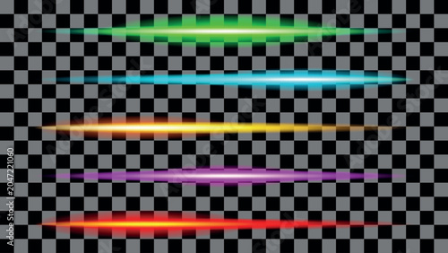 Bild auf Leinwand Neon light leak rays vector set on checkerboard background