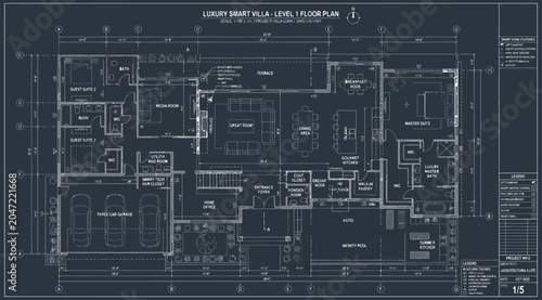 Tableau sur toile Architectural floor plan of a luxury smart villa, level 1 blueprint