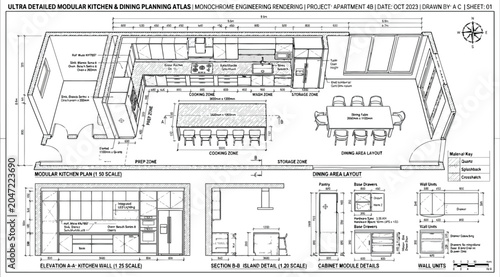 Tableau sur toile Kitchen and dining room interior design planning layout