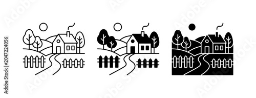 Tableau sur toile Farmhouse Landscape Icons, Rural Village Scenes, Countryside Buildings, Simple V
