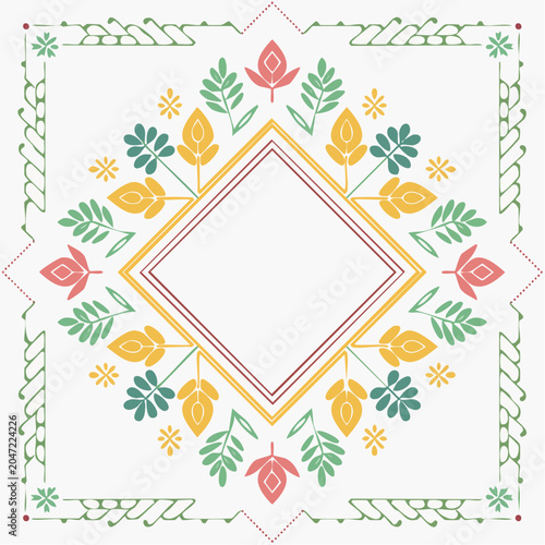 Decorative Floral Diamond Frame with Geometric Border
