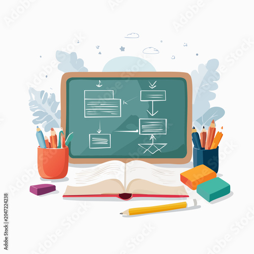 Education and Learning Concept with Flowchart on Blackboard