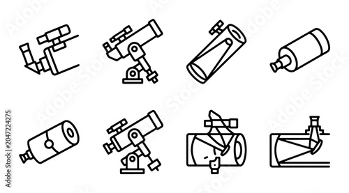 Tableau sur toile Telescope Icons Set, Astronomy Equipment Vector Graphics, Space Exploration Tool