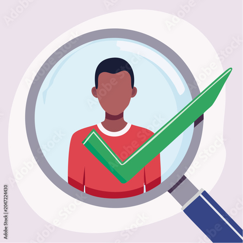 Magnifying glass over person with checkmark