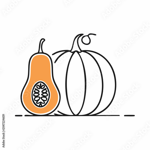 Stylized Illustration of Pumpkins and Butternut Squash