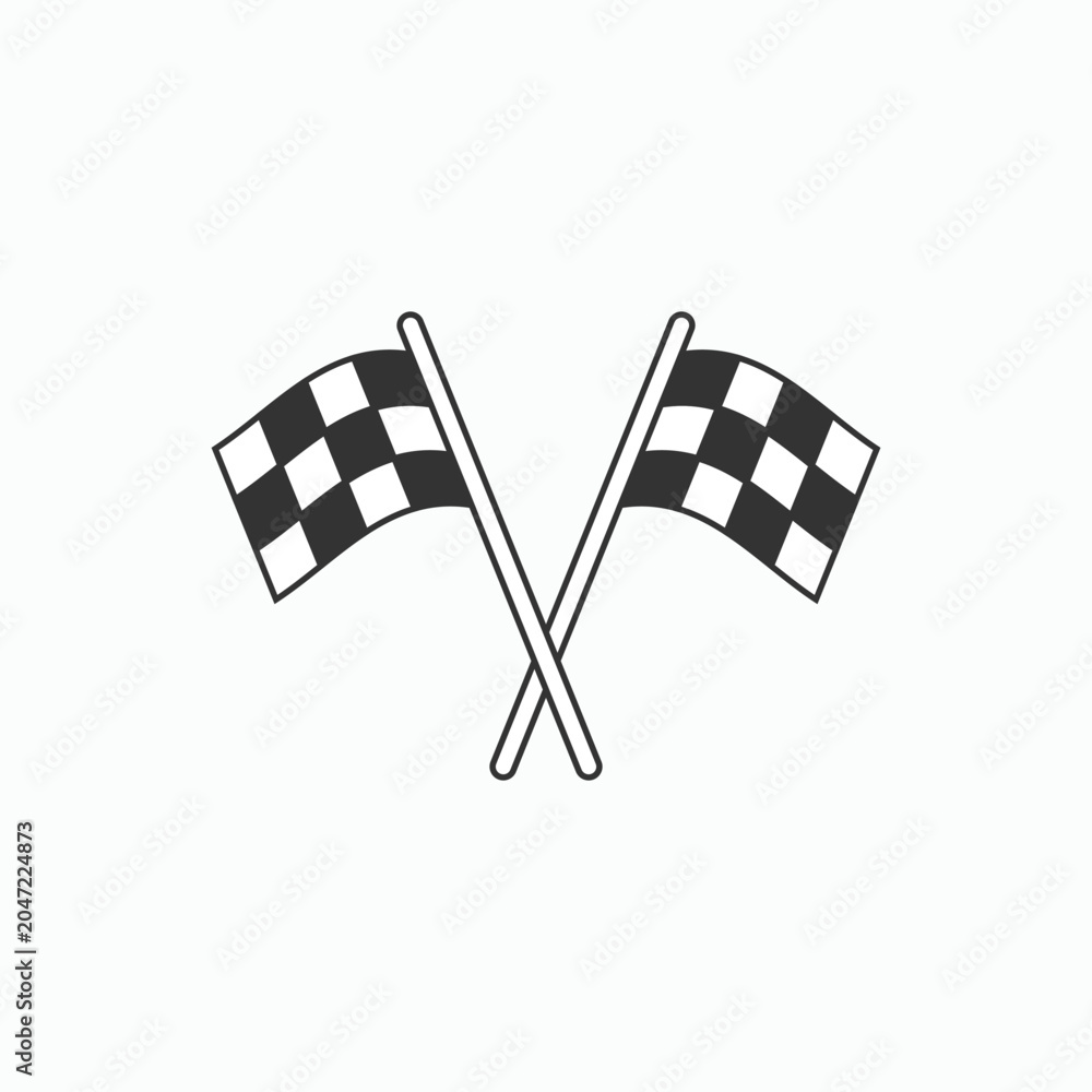 Obraz premium Two checkered flags cross each other. Simple, bold lines define the design. Ideal for racing or competitive themes. Minimalist style suits modern branding