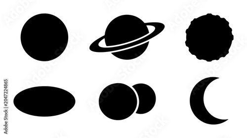 Photos Cosmic Celestial Icons: Planets, Moon, Stars, Space Objects Vector Set