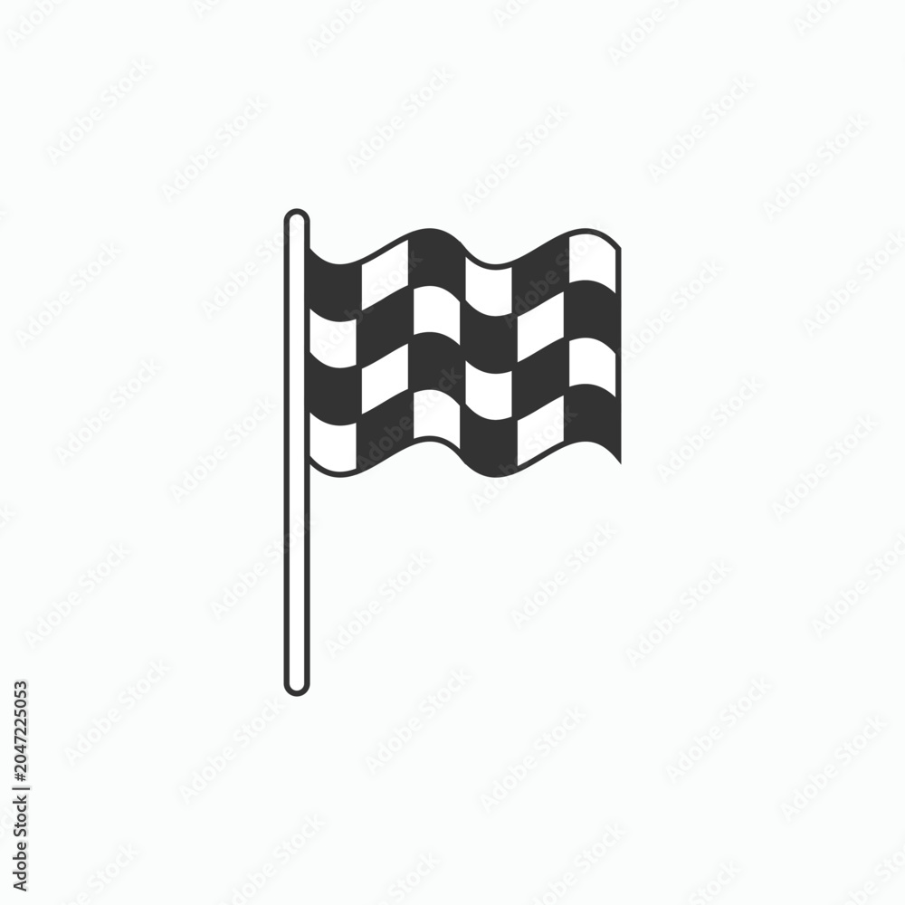 Naklejka premium Checkerboard flag flutters gently on a pole. Simple design highlights racing or competition themes. Ideal for motorsports, events, or sports-related visuals