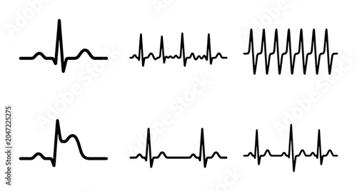 Photos ECG Heartbeat Line Vector Icons, Medical Pulse Waveforms, Cardiology Health Sign