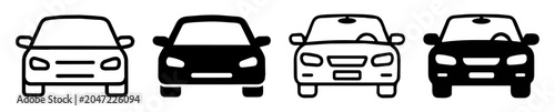 Tablou pe pânză Set of four car front view icons with two line art and two solid style illustrat