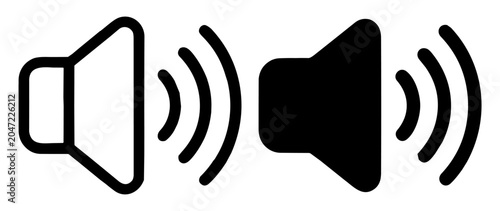 Foto Black and white speaker icons with sound waves representing audio and volume con