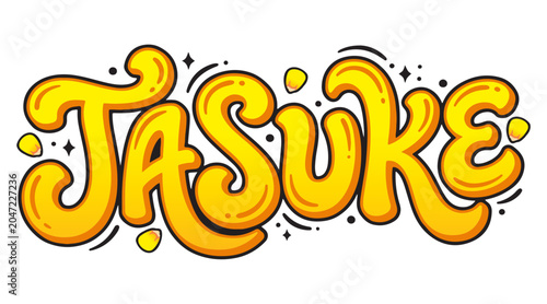 Bubbly Jasuke text design with shiny yellow and orange popcorn elements