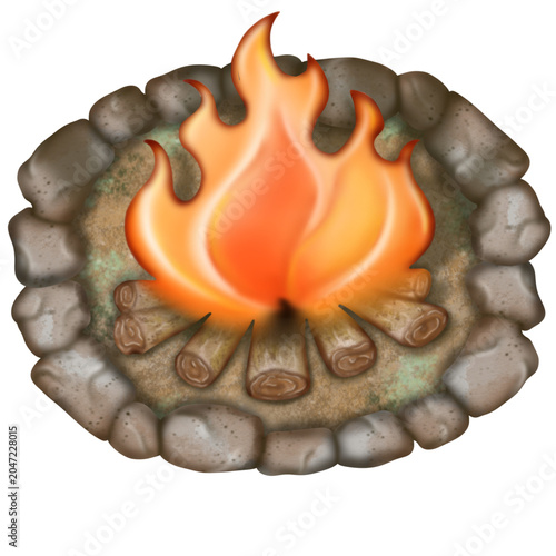 Hand-drawn fire and burning heat elements in a cute cartoon style isolated on a plain for outdoor. Tourism camping, Adventure, hiking.	
