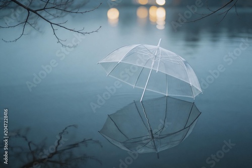 Transparent umbrella floating on water