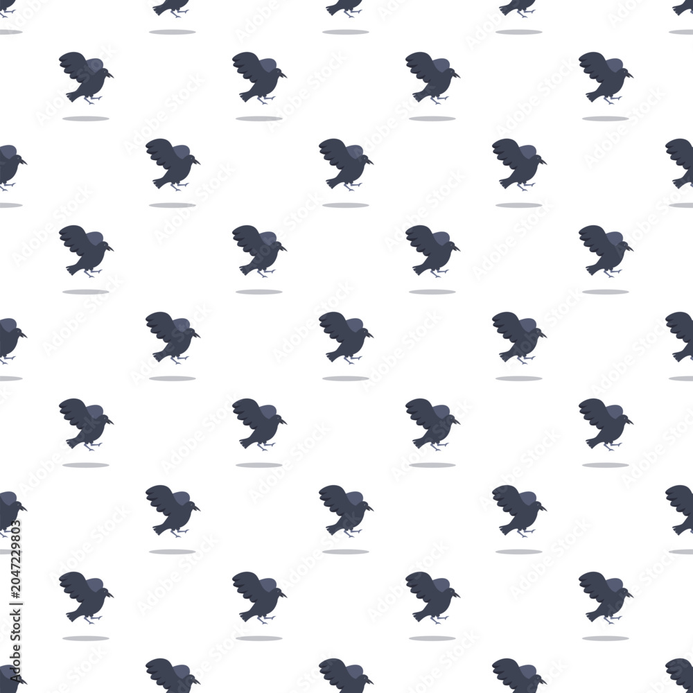 Obraz premium Black raven birds forming a repeating pattern on a white background