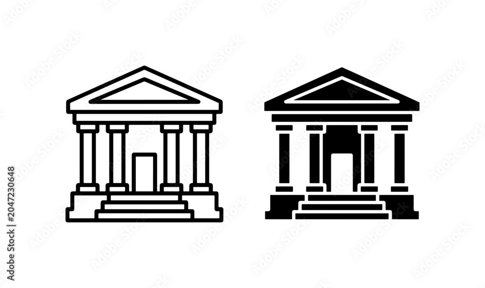 Obraz premium Classical Building Icons, Government Architecture Symbols, Public Institution Facades, Vector Graphics