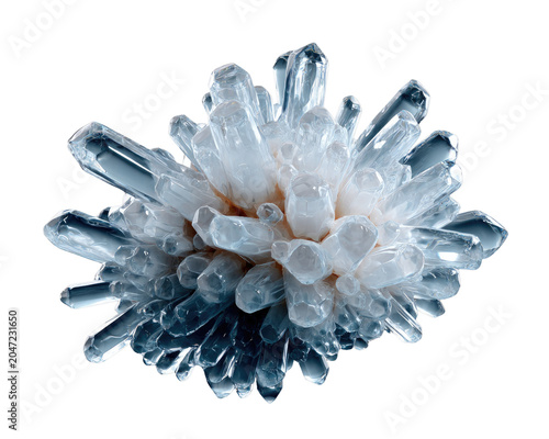 Cluster of Quartz Crystal Formations: A close-up shot of a sparkling cluster of clear quartz crystal formations, showcasing their intricate geometric structure and translucent facets.