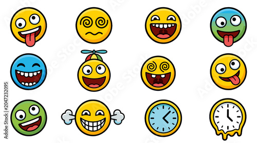 Fotografía Set of funny cartoon emoticon faces and quirky round icons