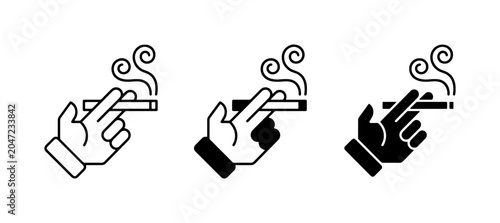 Cuadro en lienzo Hand Holding Cigarette Icons, Smoking Symbol Set, Vector Graphics