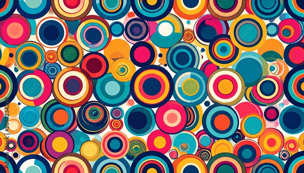 Fototapeta premium Vibrant Retro Geometric Circles Pop Art Pattern Wallpaper