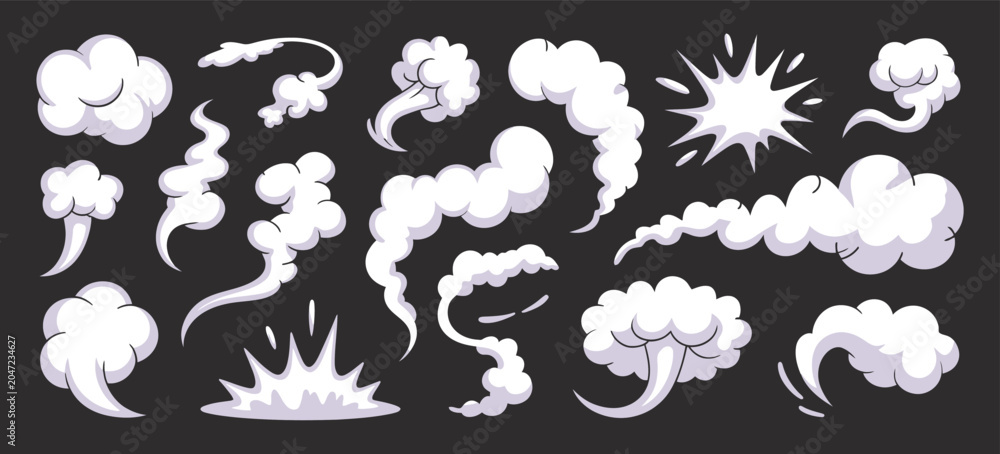 Obraz premium smoke comic impact burst blast cartoon vector effect collection