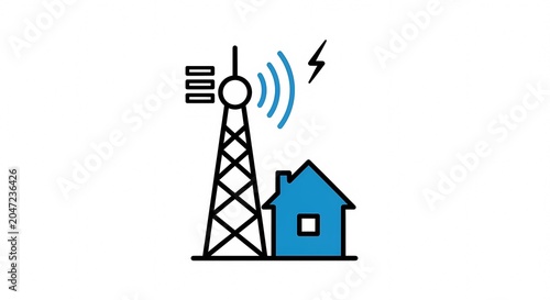 Cell Tower Broadcasting Signal to Nearby Residential House.