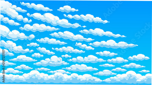 Canvastavla Dense array of white cumulus clouds against a blue gradient background a stylize