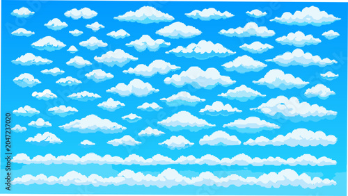 Foto A dense collection of white cumulus clouds against a bright blue gradient backgr