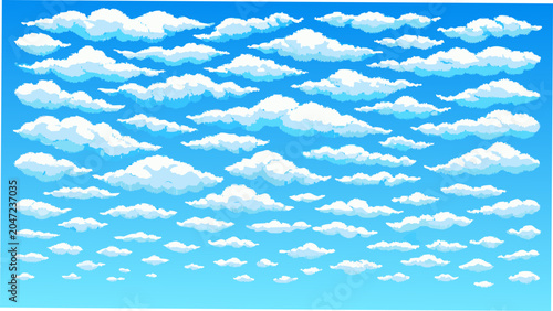 Canvastavla Dense array of white cumulus clouds against a blue gradient background a stylize
