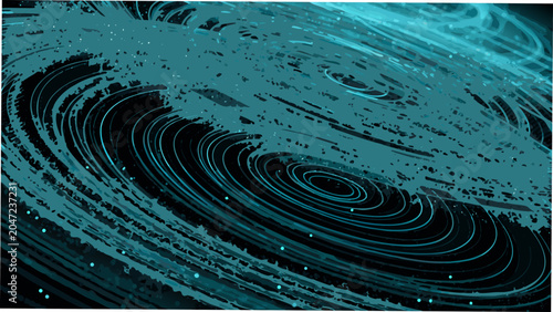 Schilderij op canvas Swirling tunnel of light and particles a dark teal and blue vector illustration