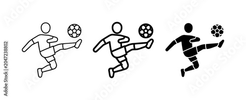 Bild auf Leinwand Soccer Player Kicking Ball Icons, Sports Action Silhouette, Football Game Vector
