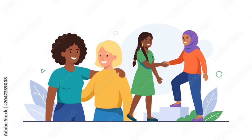 Fototapeta premium Diverse group of women supporting each other celebrating unity and friendship Vector