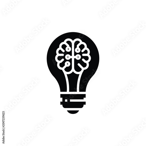 Stylized brain inside a lightbulb symbolizing innovation and new ideas isolated on white background