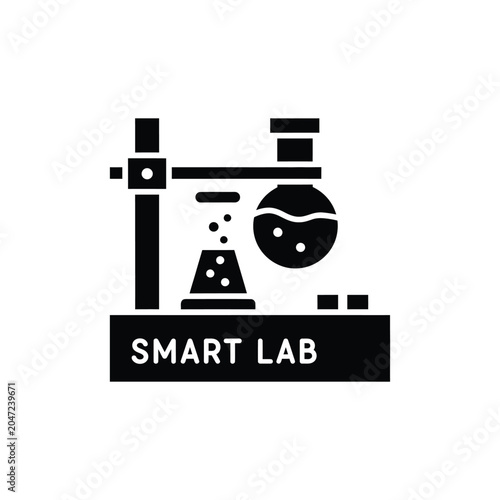 Scientific experiment with bubbling liquids in flasks on a smart lab stand during research Isolated on white background