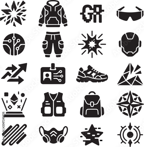 Black and white of diverse symbols, and signs abstract shapes geometric shapes