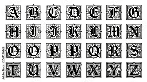 Alphabet letters in decorative font.