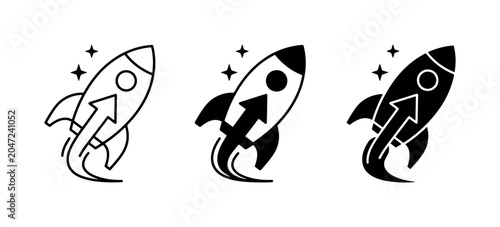 Foto Rocket Ship Icons: Startup Growth, Launch Success, Business Progress, Vector Set
