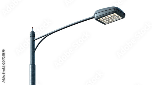 Modern LED Street Light Pole Urban Roadway Illumination Infrastructure Equipment Isolated on White Background