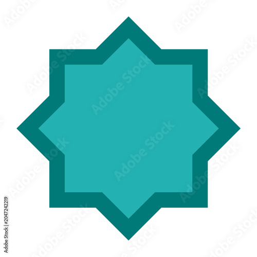A square digital illustration showcasing a minimalist and geometric eight-pointed star emblem isolated on a solid white background. The badge design features two layered, nesting Rub el Hizb geometric