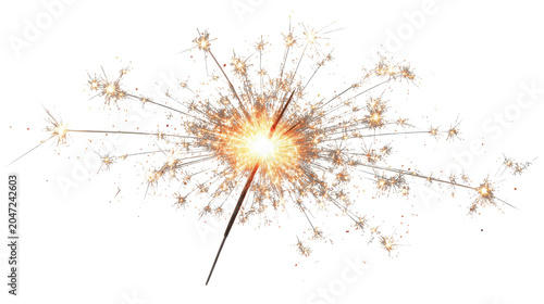 Burning Sparkler Firework Celebration Light Effect Festive Glowing Spark Isolated on White Background