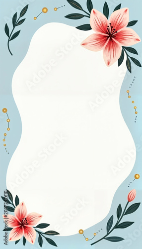 Floral frame design with blank space for text on blue background  