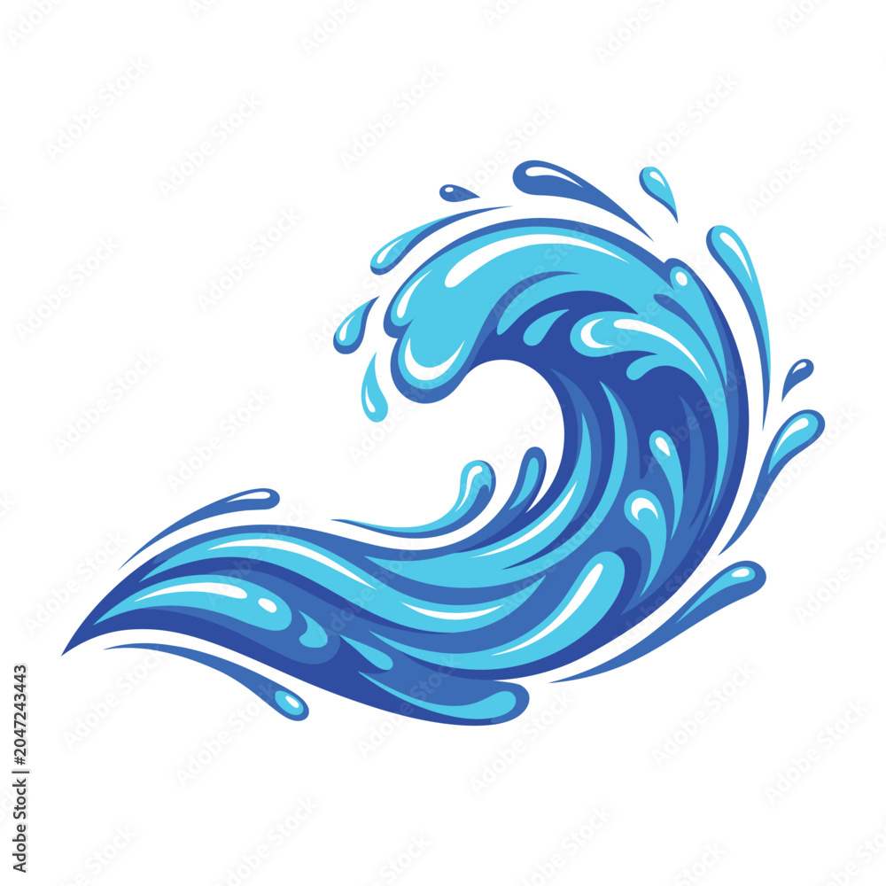Fototapeta premium Blue Ocean Wave Splashing with White Background Symbolizing Nature and Marine Themes 