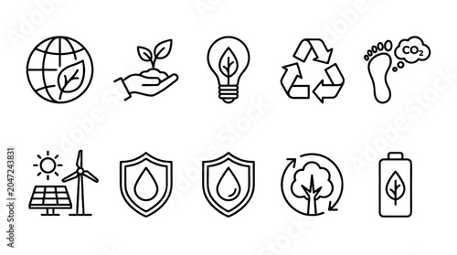 Bild auf Leinwand Environmental responsibility and sustainability line icon set