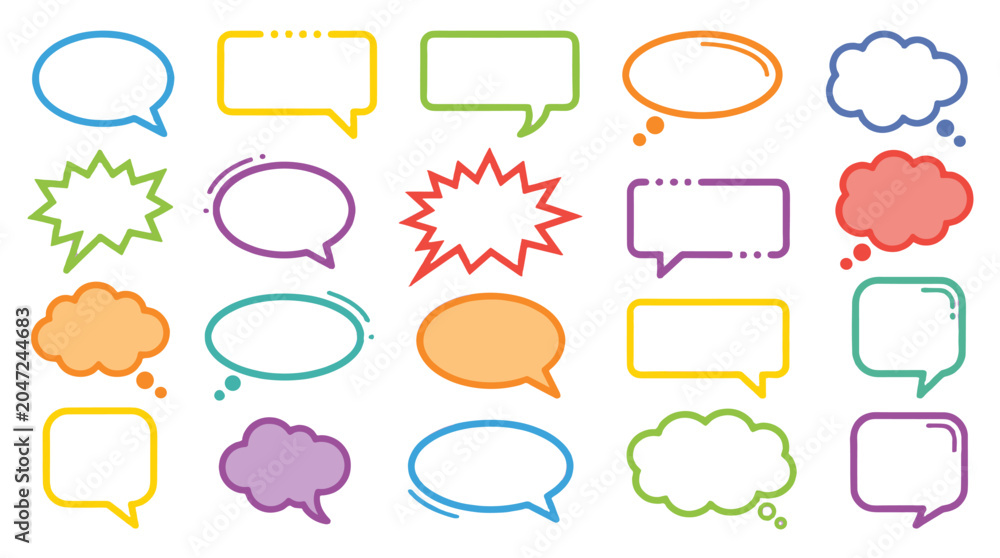 Fototapeta premium Colorful speech and thought bubble shapes set on white background