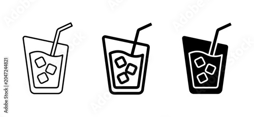 Obraz na płótnie 3 Ice Cold Drink Icons, Refreshing Beverage Vector Graphics, Summer Refreshment