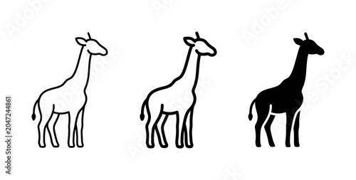 Canvas Print Giraffe Icons Set: Simple Line Art, Outline, and Silhouette Vector Graphics