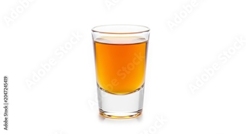 Luminous Golden Spirit in a Tall Shot Glass Isolated on White