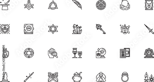Foto Esoteric, Magic, and Witchcraft Line Art Icon Collection