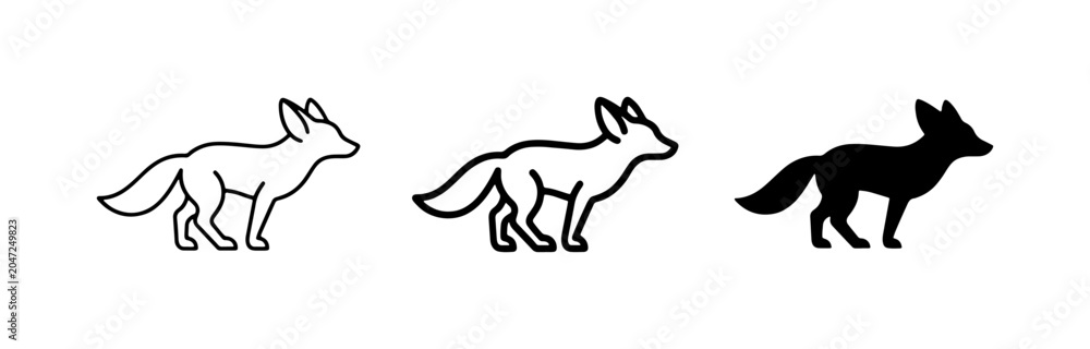 Fototapeta premium Fox Icons, Silhouette, Line Art Vector Set. Wild Animal Graphics for Design