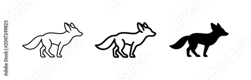 Fotografie Fox Icons, Silhouette, Line Art Vector Set